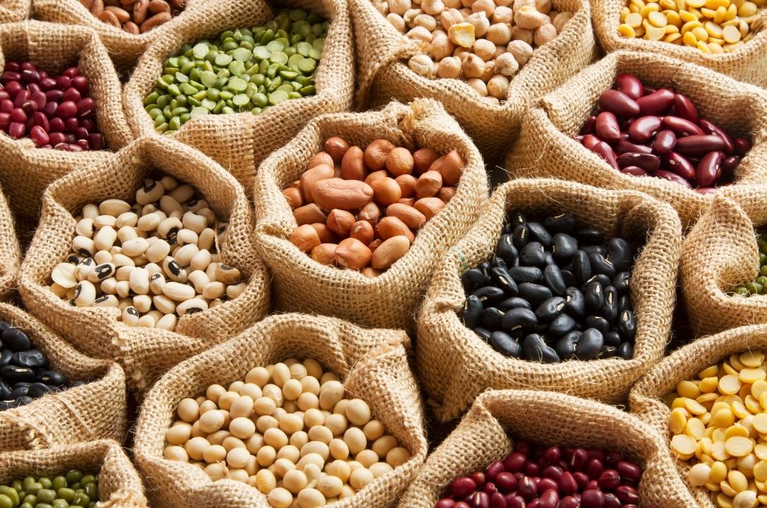 sacks containing beans and legumes
